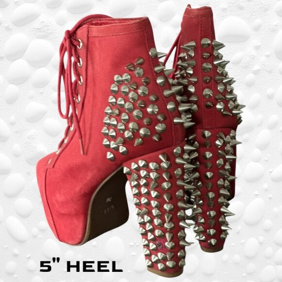 JEFFREY CAMPBELL LITA HAVANA PINK/RED SILVER SPIKE BOOTS SIZE 7 - Picture 2 of 14